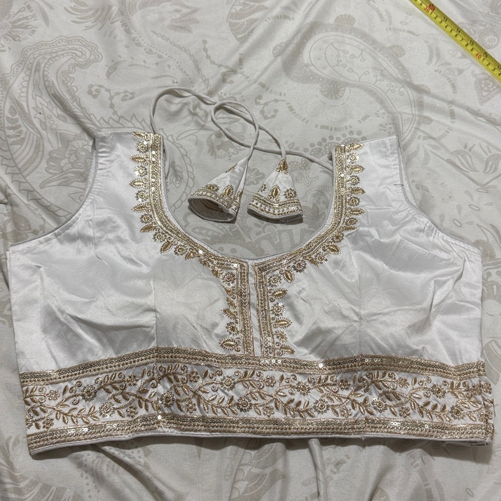 White and Gold Embroidered Blouse